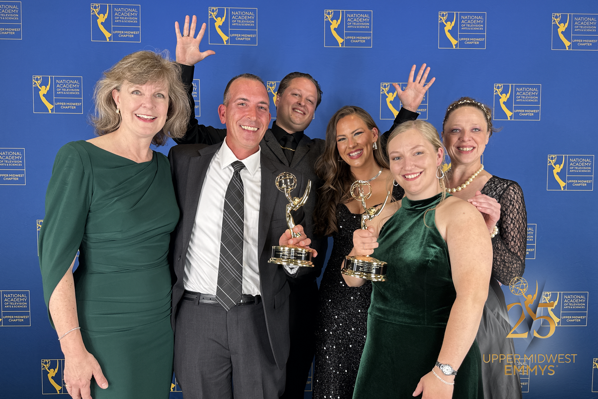 Jodie Miller, Dennis Rafftery, Nick Anderson, Alexis Pearson, Ashley Bowes, and Carmen Hauck at the 2024 Upper Midwest Regional Emmy® Gala