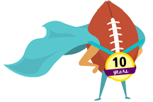 Superbagger logo - football with a teal cape