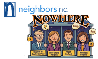 Illustration of Mayors with Nowhere logo and Neighbors logo