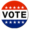 Red, white, and blue button with "VOTE" text